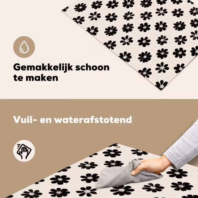 Grafisch - Madeliefjes - Zwart - Beige Inductie beschemer met haakjes klein 777 -ky-schoon-nl