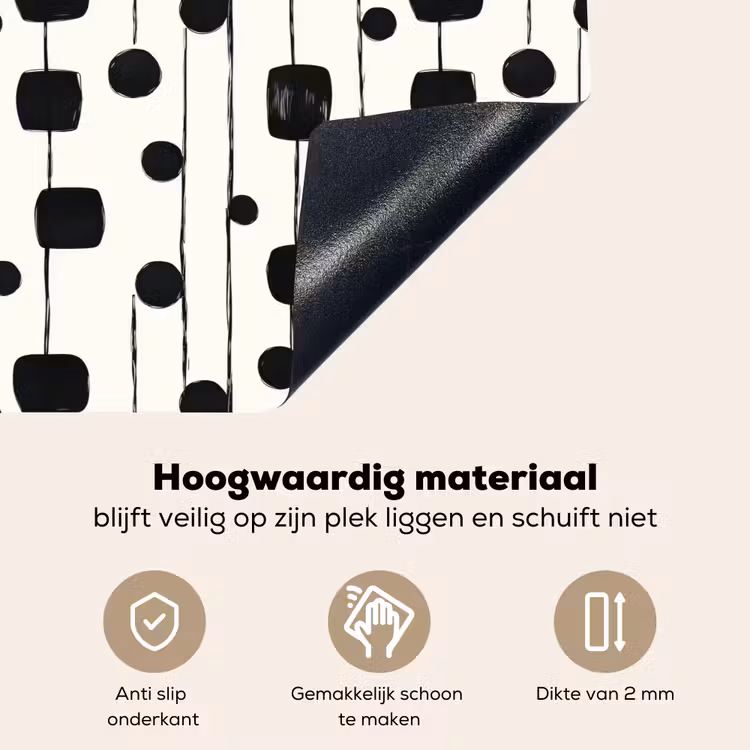 Grafisch - Modern - Zwart Inductie beschemer met haakjes klein 777 -ky-onderkant-nl