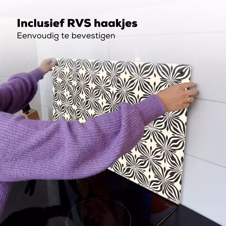 Grafisch - Patroon - Zwart Inductie beschemer met haakjes klein 777 -ky-ophangen-nl