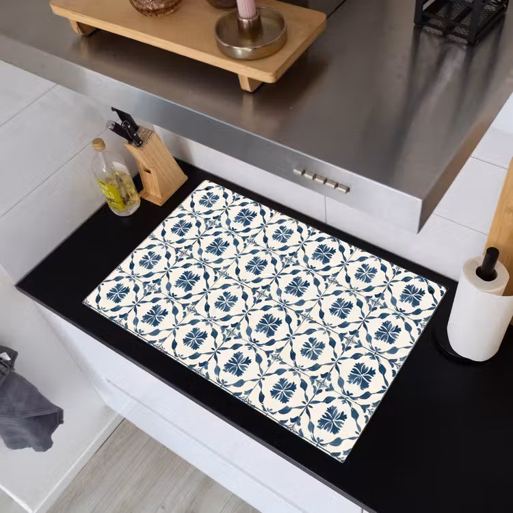 Grafisch - Tegel - Blauw Inductie beschemer met haakjes klein 777 -sfeer1