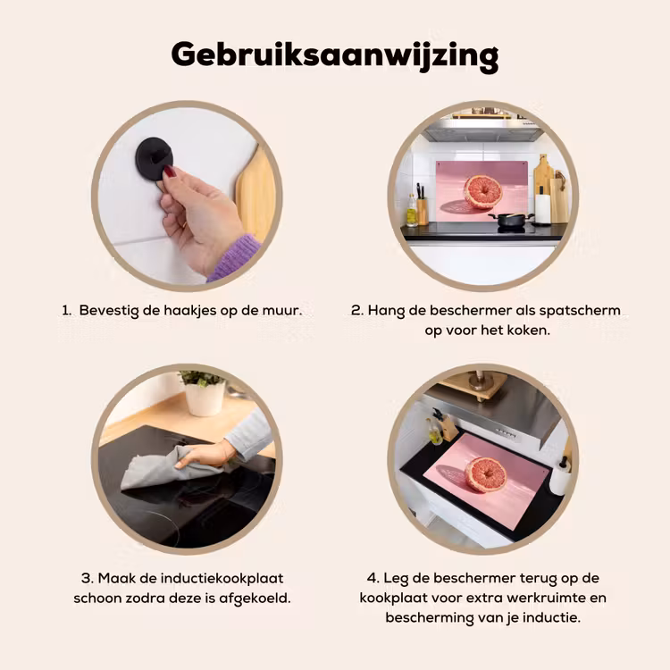 Grapefruit - Roze - Disco - Shiny Inductie beschemer met haakjes klein -ky-gebruik-nl