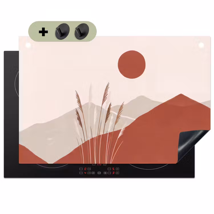 Gras - Landschap - Natuur - Abstract - Beige Inductie beschemer met haakjes klein -3d