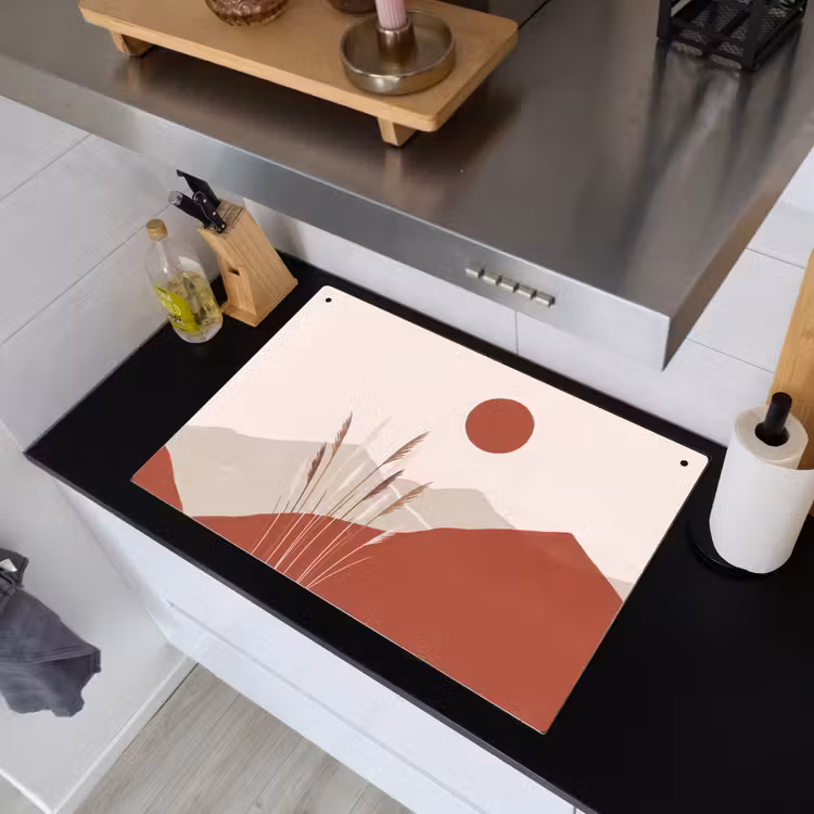 Gras - Landschap - Natuur - Abstract - Beige Inductie beschemer met haakjes klein -sfeer1