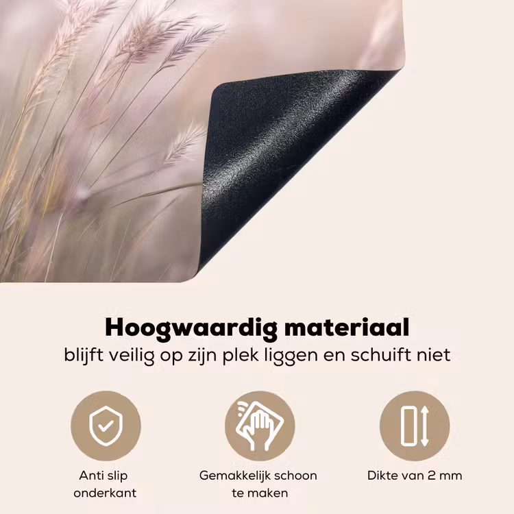 Graspluimen - Wind - Beige - Mistig Inductie beschemer met haakjes middel -ky-onderkant-nl