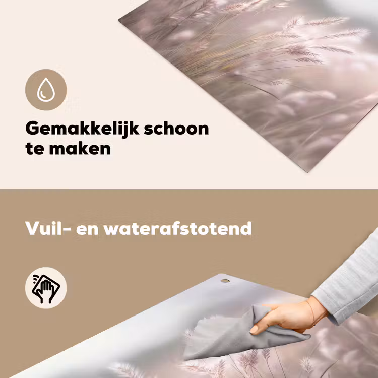 Graspluimen - Wind - Beige - Mistig Inductie beschemer met haakjes middel -ky-schoon-nl