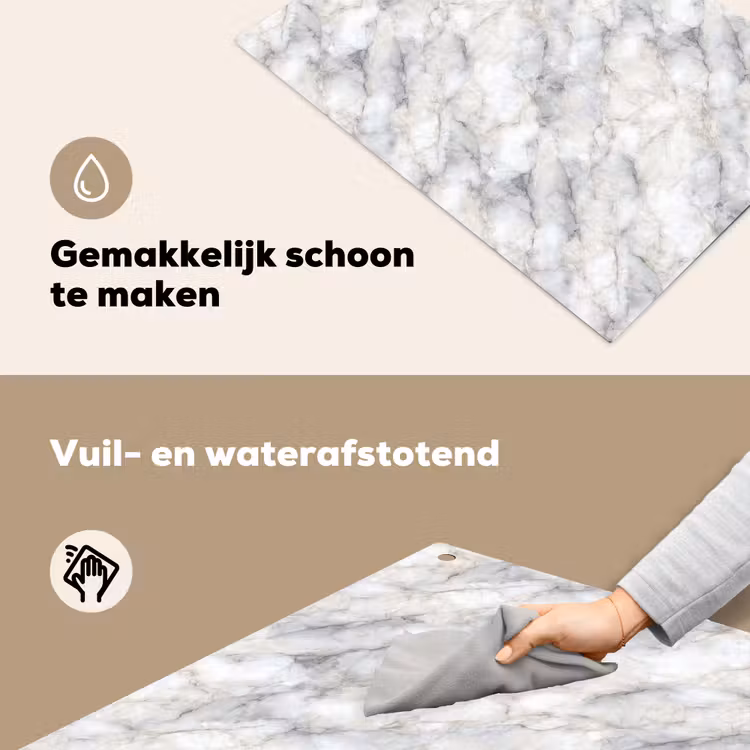 Grijs - Marmer - Gedetailleerd Inductie beschemer met haakjes klein 777 -ky-schoon-nl