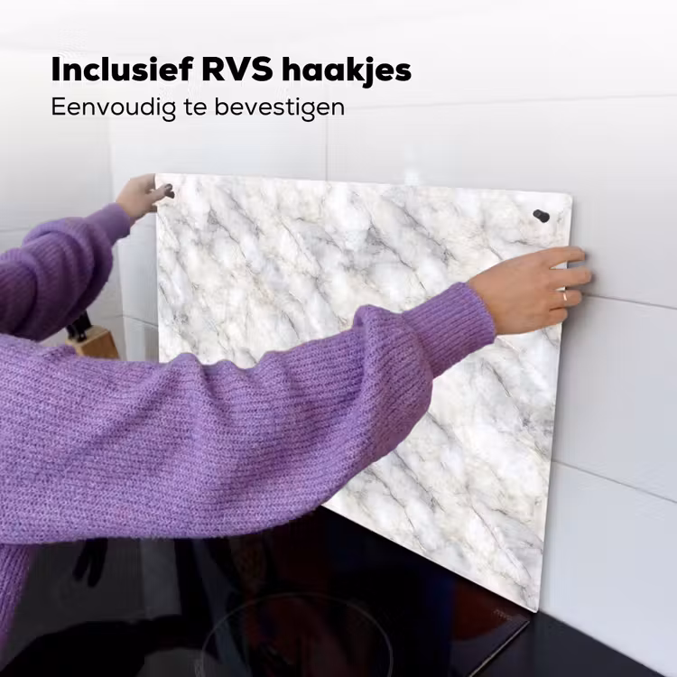 Grijs - Marmer - Gedetailleerd Inductie beschemer met haakjes klein 777 -ky-ophangen-nl