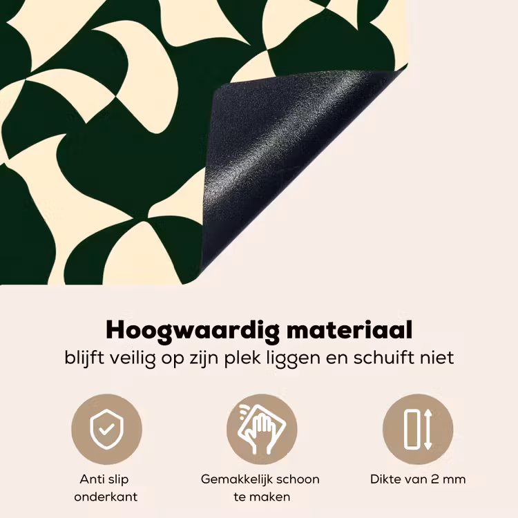 Groen - Organische vlakken - Crème Inductie beschemer met haakjes klein 777 -ky-onderkant-nl
