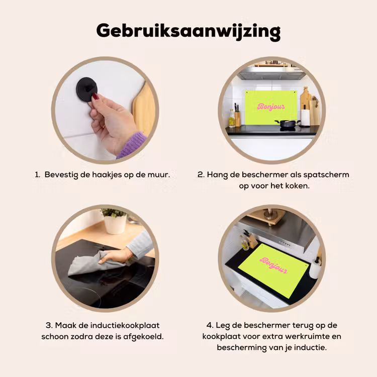 Groen - Roze bonjour - Retro Inductie beschemer met haakjes klein -ky-gebruik-nl