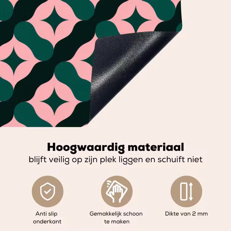 Groen - Roze - Retro - Sterren Inductie beschemer met haakjes klein 777 -ky-onderkant-nl