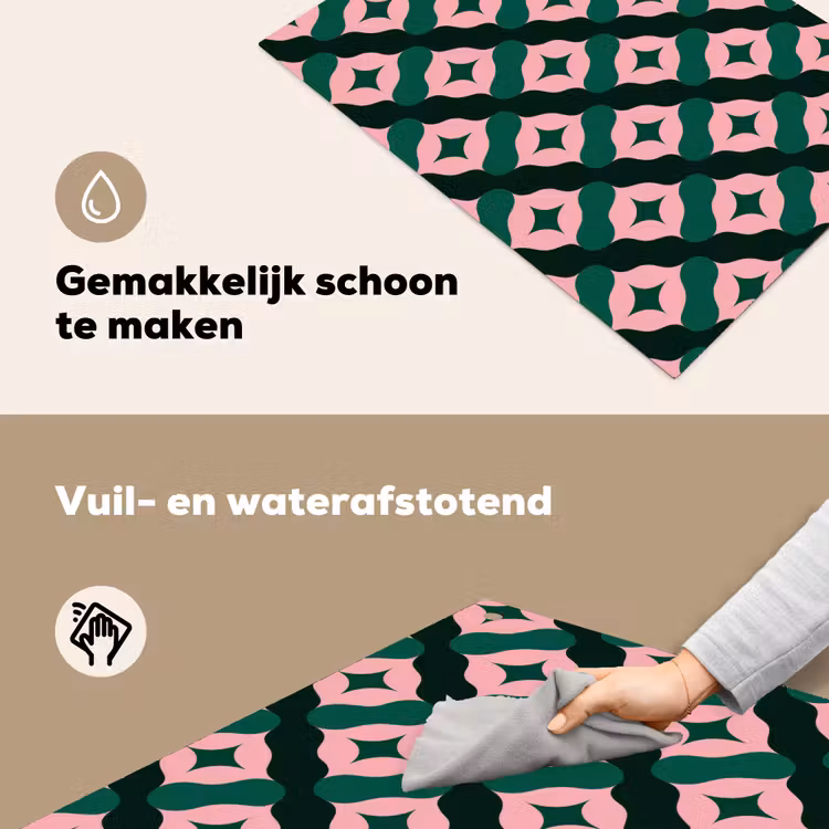 Groen - Roze - Retro - Sterren Inductie beschemer met haakjes klein 777 -ky-schoon-nl