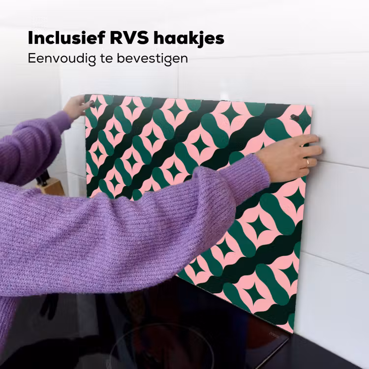 Groen - Roze - Retro - Sterren Inductie beschemer met haakjes klein 777 -ky-ophangen-nl