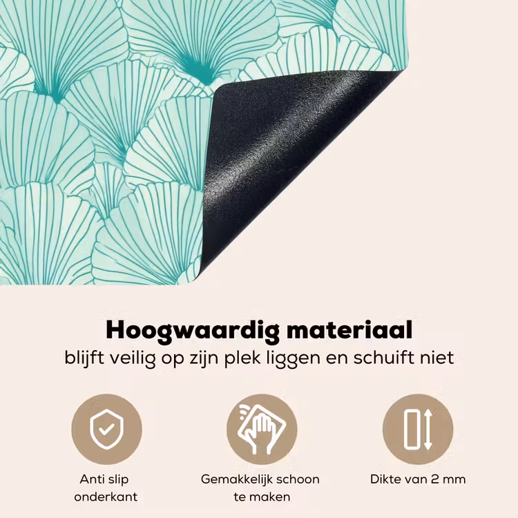 Groen - Wit - Ginko - Getekend - Textuur Inductie beschemer met haakjes klein 777 -ky-onderkant-nl