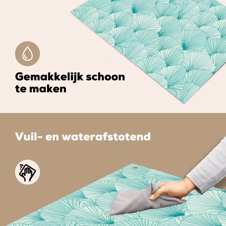Groen - Wit - Ginko - Getekend - Textuur Inductie beschemer met haakjes klein 777 -ky-schoon-nl