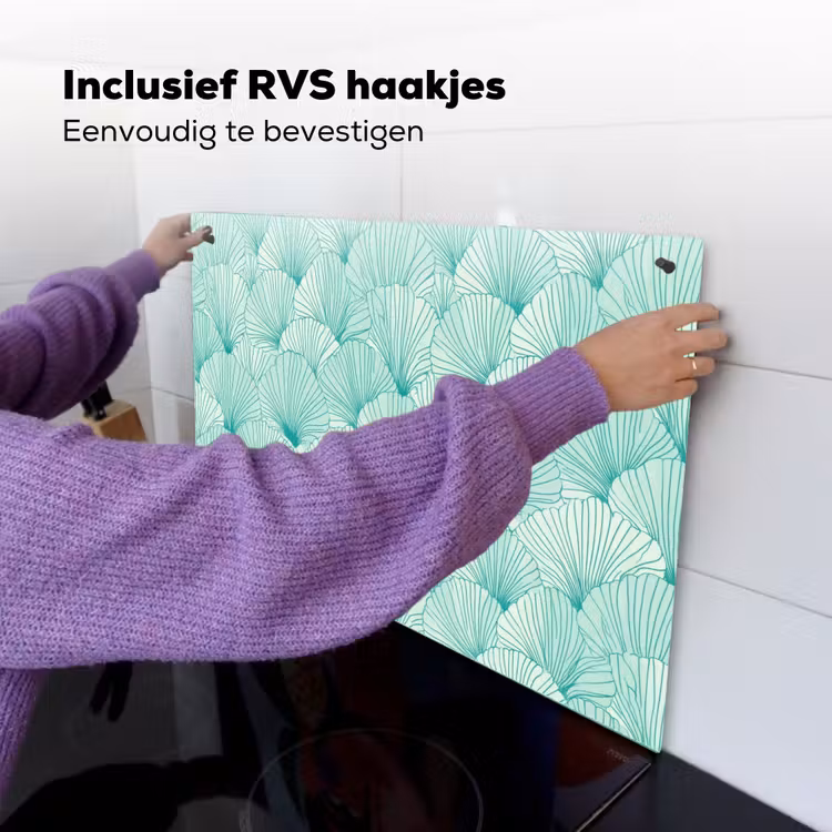 Groen - Wit - Ginko - Getekend - Textuur Inductie beschemer met haakjes klein 777 -ky-ophangen-nl