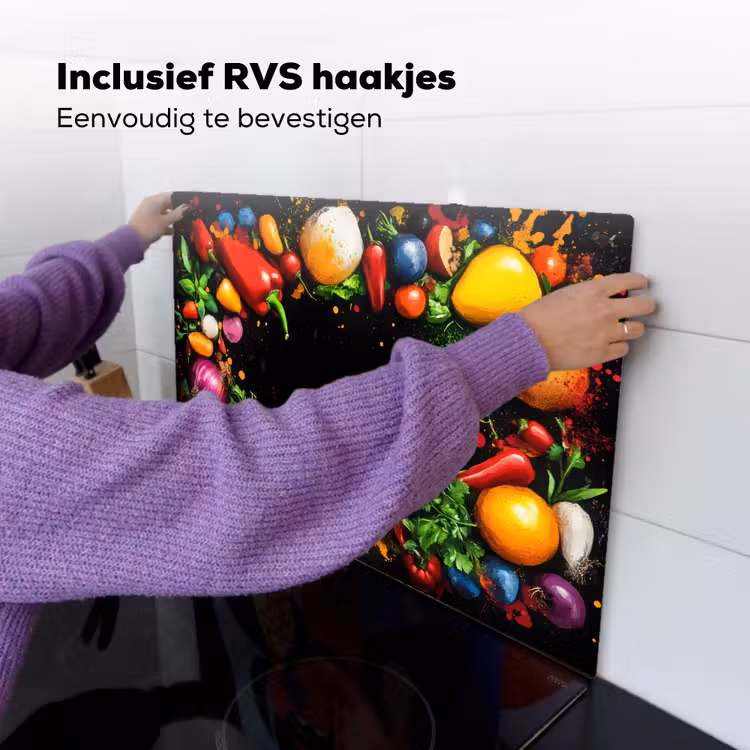 Groente - Graffiti - Kleurrijk - Koken - Abstract Inductie beschemer met haakjes klein -ky-ophangen-nl