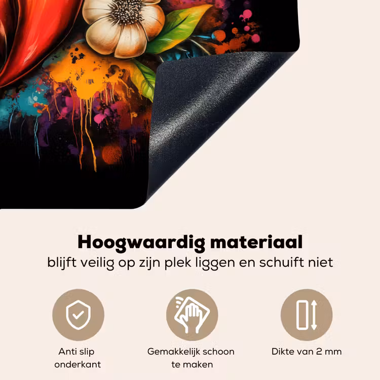 Groente - Peper - Knoflook - Graffiti - Verf - Kleurrijk Inductie beschemer met haakjes klein -ky-onderkant-nl