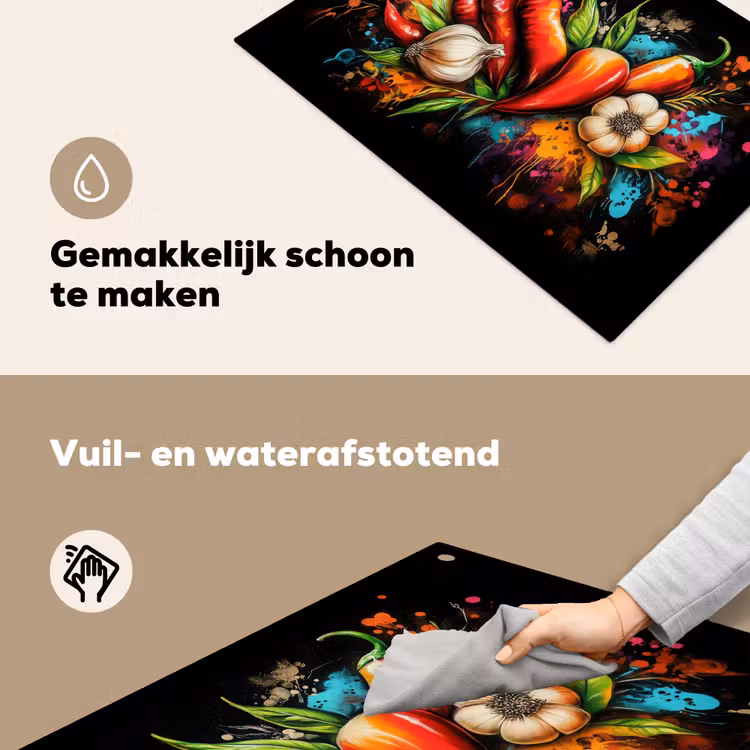 Groente - Peper - Knoflook - Graffiti - Verf - Kleurrijk Inductie beschemer met haakjes klein -ky-schoon-nl