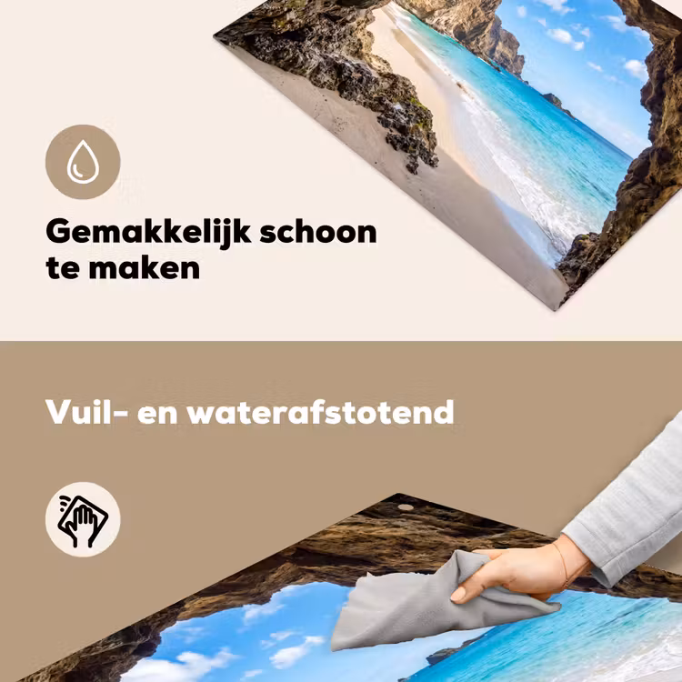 Grot - Strand - Zee - Blauw Inductie beschemer met haakjes klein -ky-schoon-nl