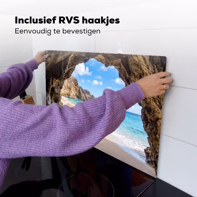 Grot - Strand - Zee - Blauw Inductie beschemer met haakjes klein -ky-ophangen-nl