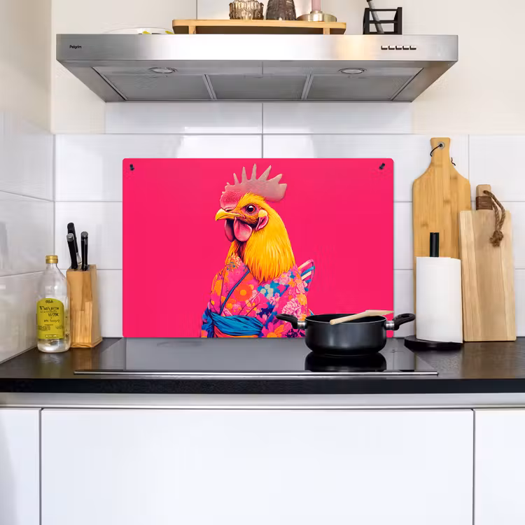 Haan - Kleurrijk - Kimono - Roze Inductie beschemer met haakjes klein -sfeer2