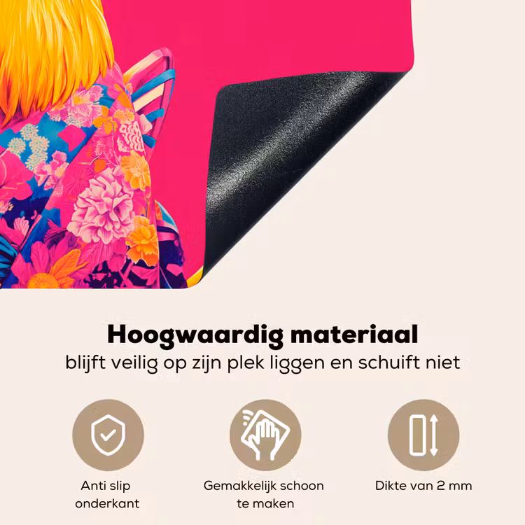 Haan - Kleurrijk - Kimono - Roze Inductie beschemer met haakjes klein -ky-onderkant-nl