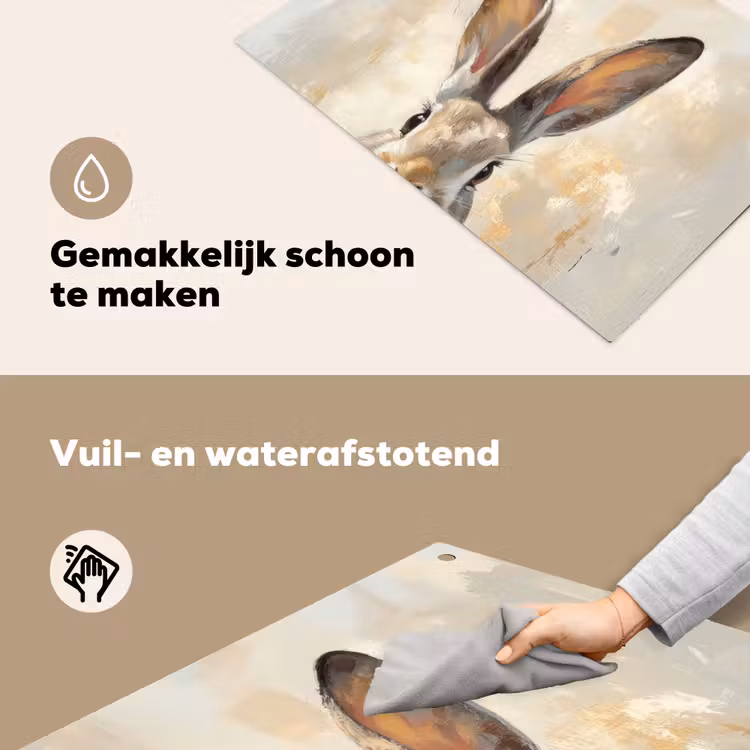Haas - Oren - Bruin Inductie beschemer met haakjes klein -ky-schoon-nl