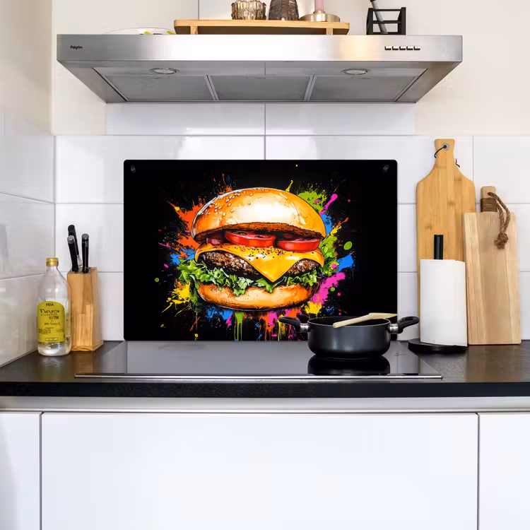 Hamburger - Graffiti - Verf - Kleurrijk - Eten - Abstract Inductie beschemer met haakjes klein -sfeer2