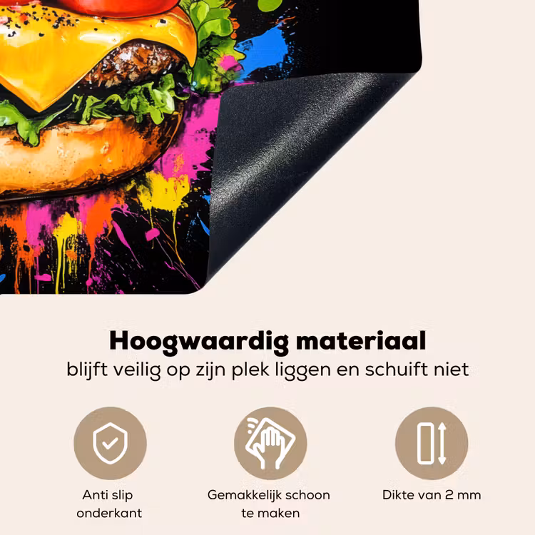 Hamburger - Graffiti - Verf - Kleurrijk - Eten - Abstract Inductie beschemer met haakjes klein -ky-onderkant-nl