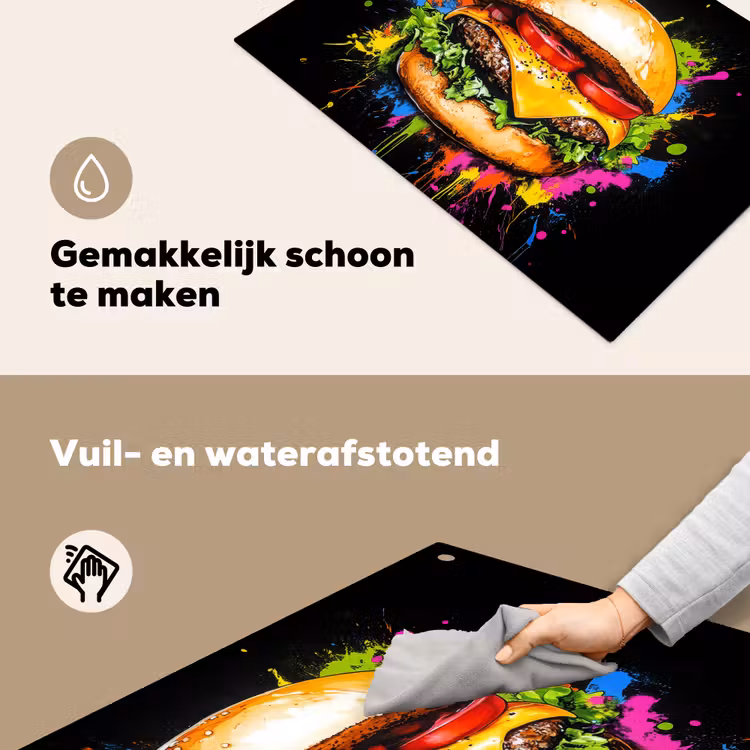 Hamburger - Graffiti - Verf - Kleurrijk - Eten - Abstract Inductie beschemer met haakjes klein -ky-schoon-nl