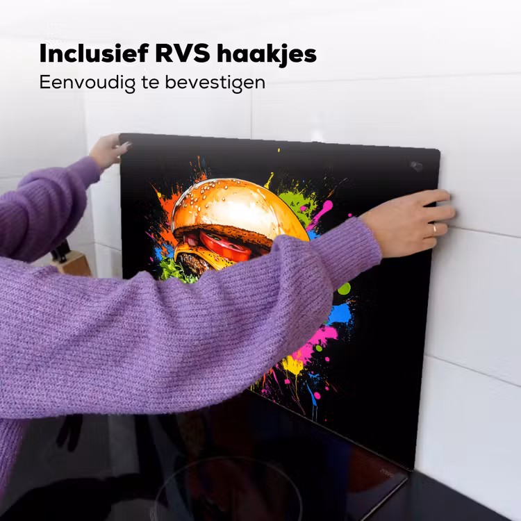 Hamburger - Graffiti - Verf - Kleurrijk - Eten - Abstract Inductie beschemer met haakjes klein -ky-ophangen-nl