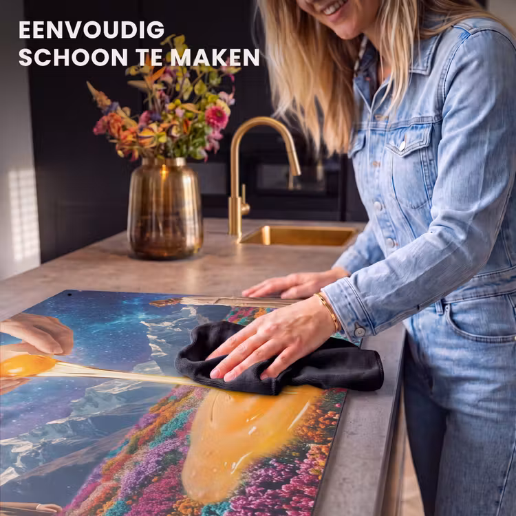 Inductiebeschermer & spatscherm (2in1) - Handen - Ei - Surrealisme - Handen - Ei - Surrealisme Inductie beschemer met haakjes klein