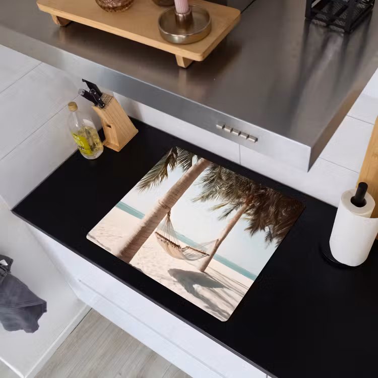 Hangmat - Palmbomen - Strand - Zee Inductie beschemer met haakjes middel -sfeer1