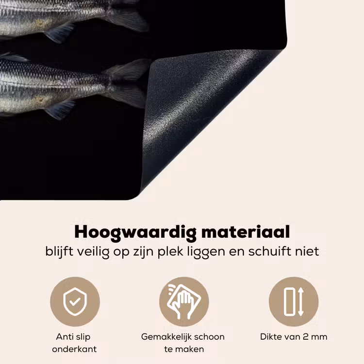 Haring - Vissen - Zwart Inductie beschemer met haakjes klein -ky-onderkant-nl