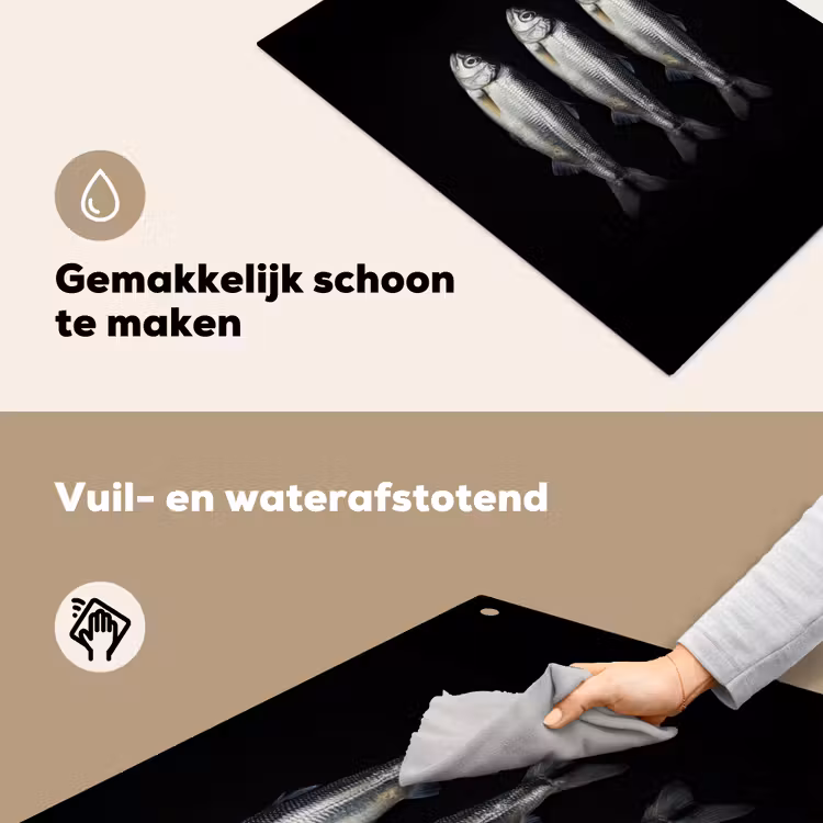 Haring - Vissen - Zwart Inductie beschemer met haakjes klein -ky-schoon-nl
