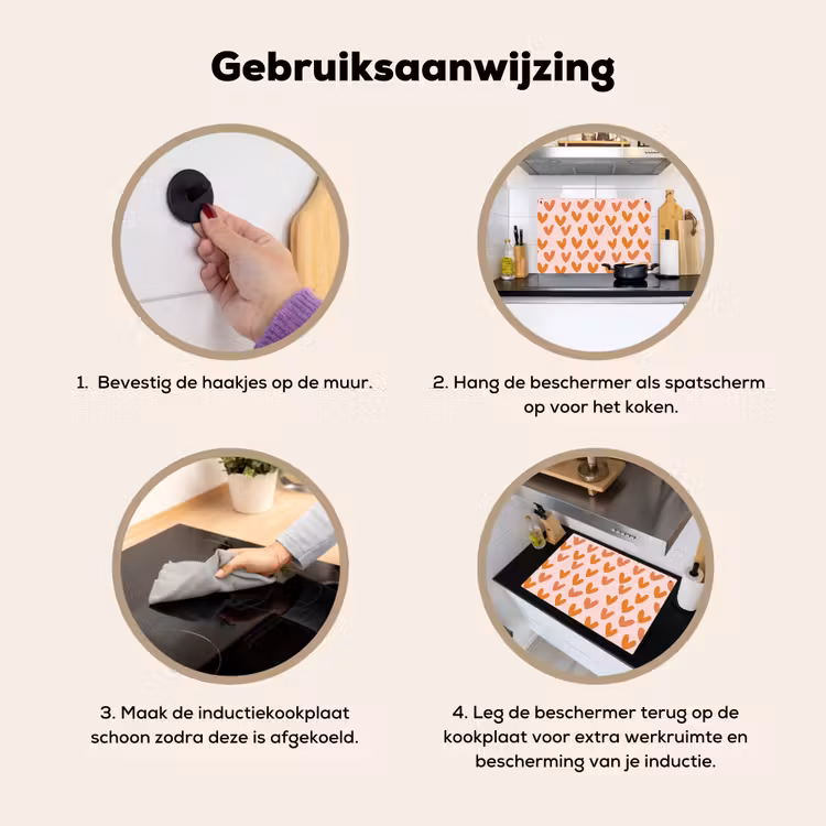 Hartjes - Getekend - Oranje Inductie beschemer met haakjes klein 777 -ky-gebruik-nl