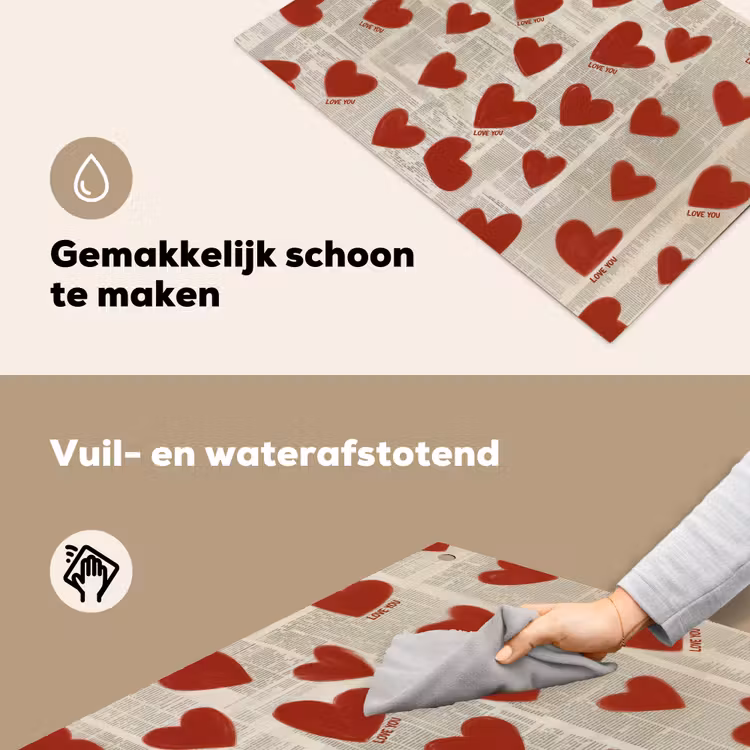 Hartjes - Krant - Loveyou Inductie beschemer met haakjes klein -ky-schoon-nl