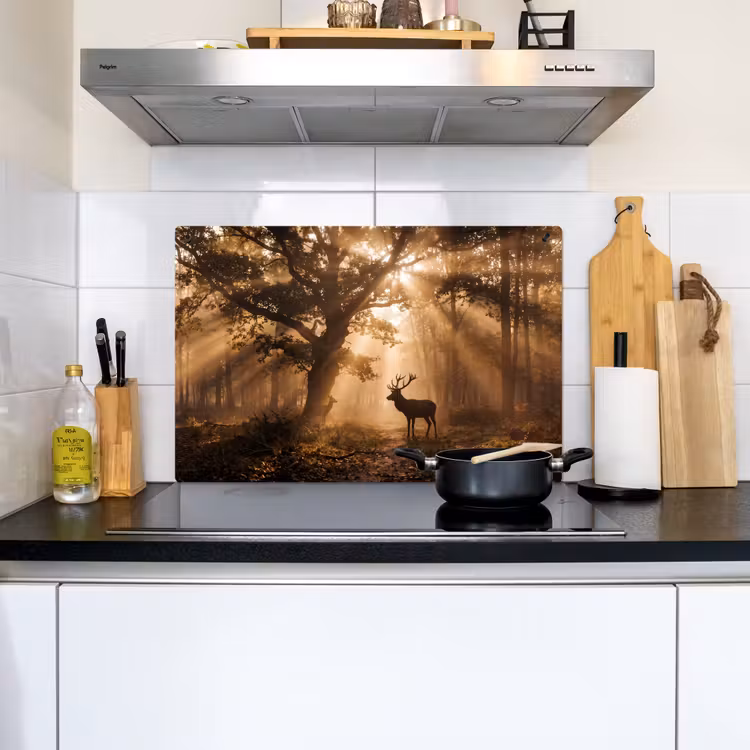 Hert - Bos - Mistig - Natuur - Goud Inductie beschemer met haakjes klein -sfeer2