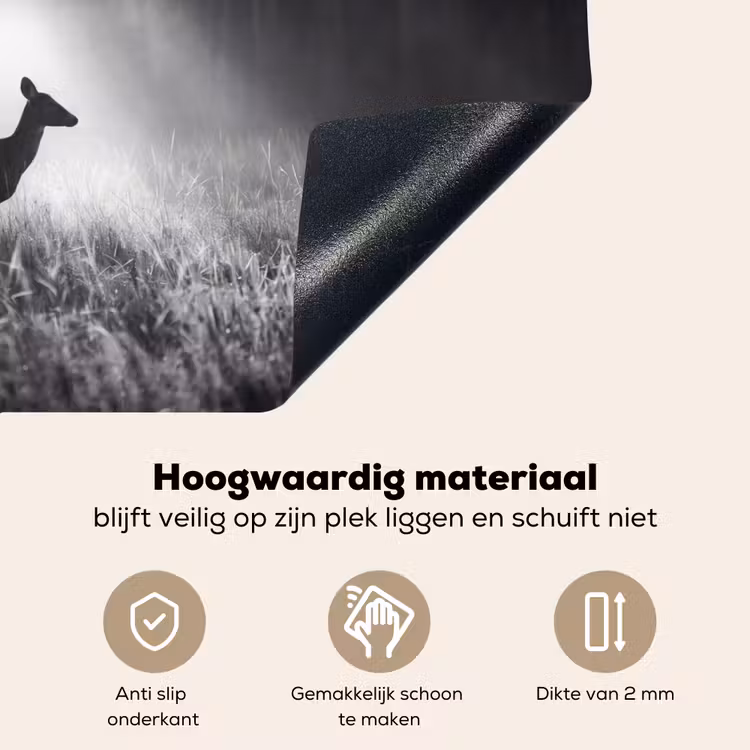 Hert - Bos - Zonnestralen - Zwart-wit - Natuur Inductie beschemer met haakjes klein -ky-onderkant-nl
