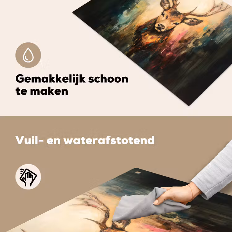 Hert - Geverfd - Gewei - Bruin Inductie beschemer met haakjes klein -ky-schoon-nl