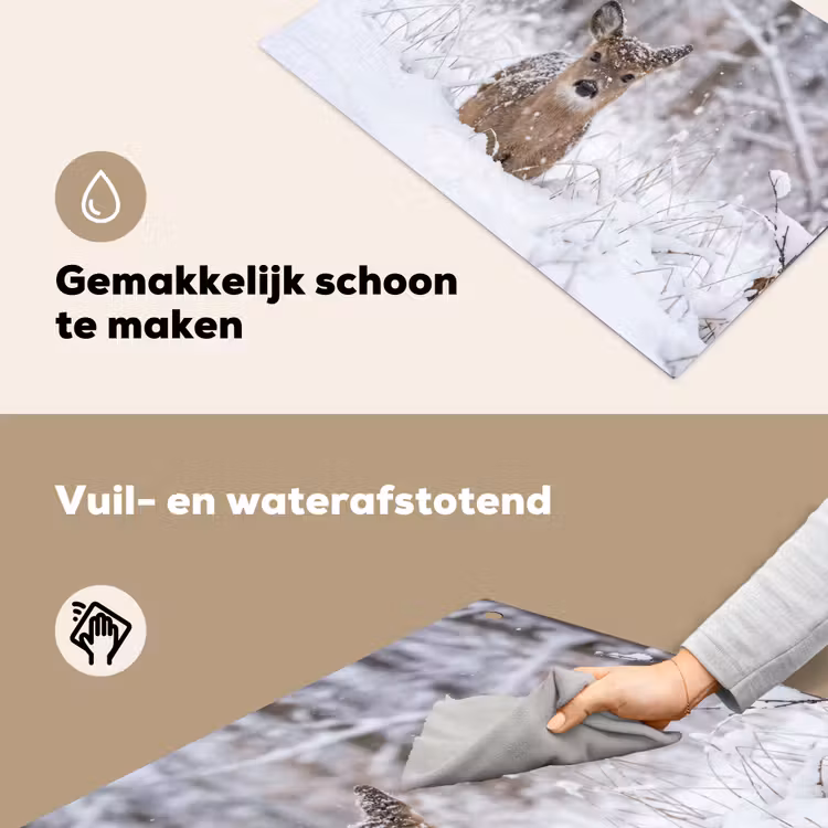 Hert - Sneeuw - Bos - Dieren - Vertederend Inductie beschemer met haakjes klein -ky-schoon-nl
