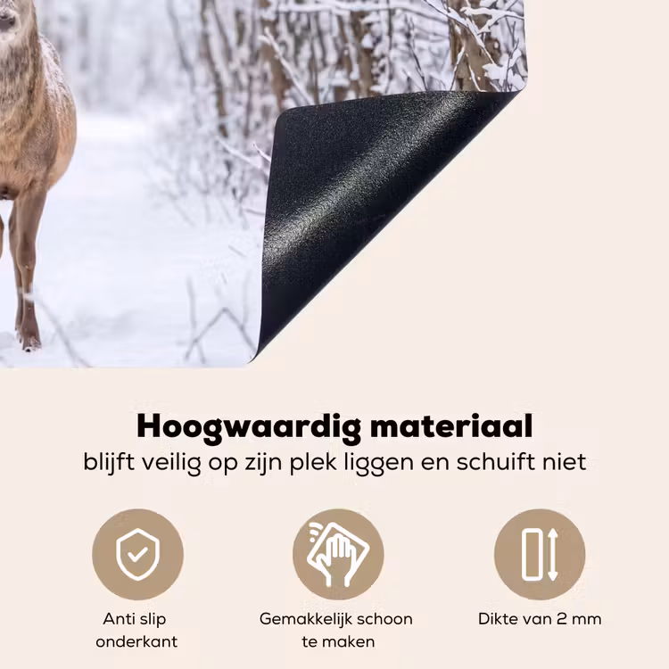 Hert - Winter - Bos - Natuur - Wit Inductie beschemer met haakjes klein -ky-onderkant-nl