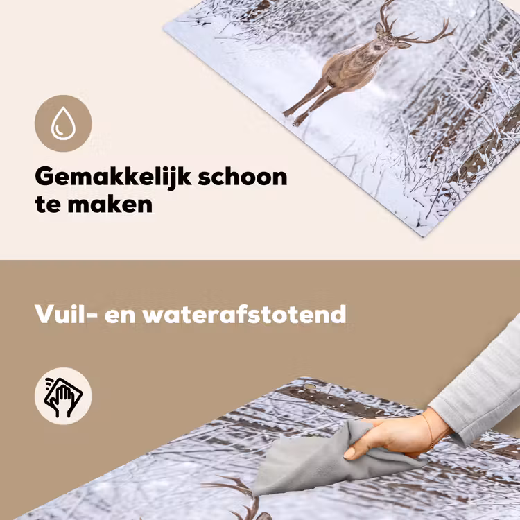 Hert - Winter - Bos - Natuur - Wit Inductie beschemer met haakjes klein -ky-schoon-nl
