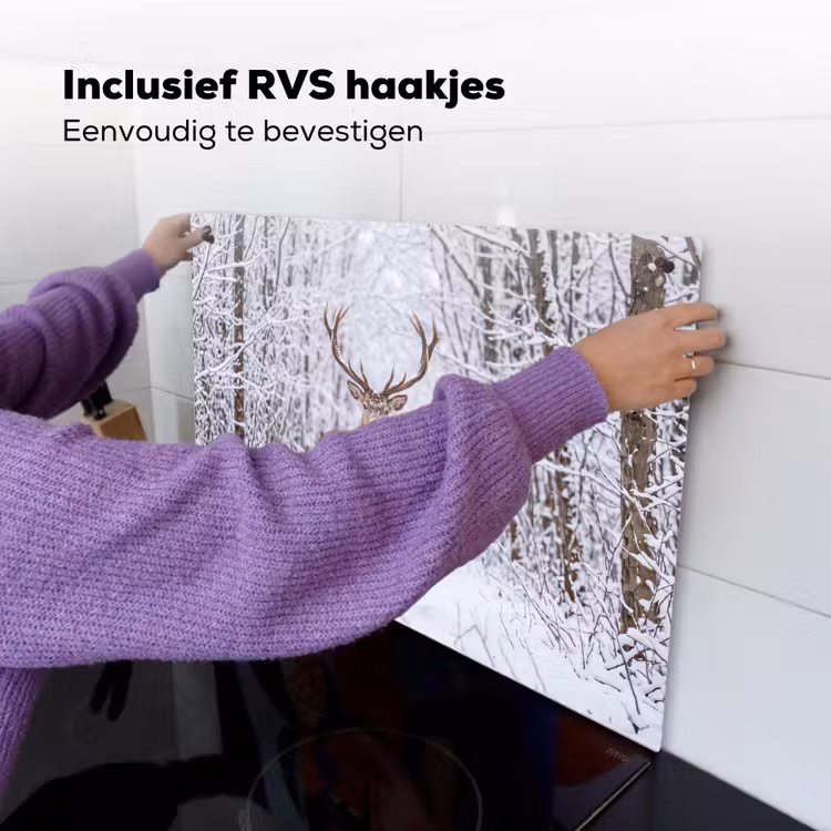 Hert - Winter - Bos - Natuur - Wit Inductie beschemer met haakjes klein -ky-ophangen-nl