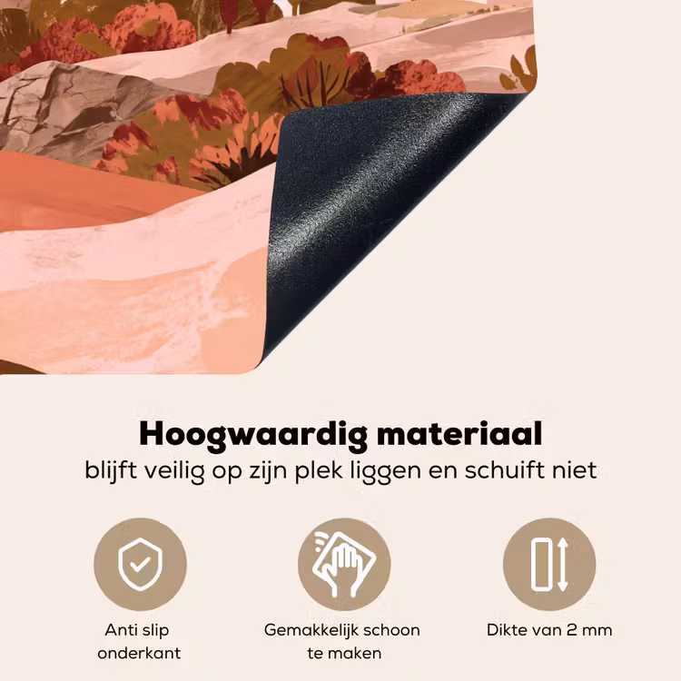 Heuvellandschap - Grafisch - Terracotta Inductie beschemer met haakjes klein -ky-onderkant-nl