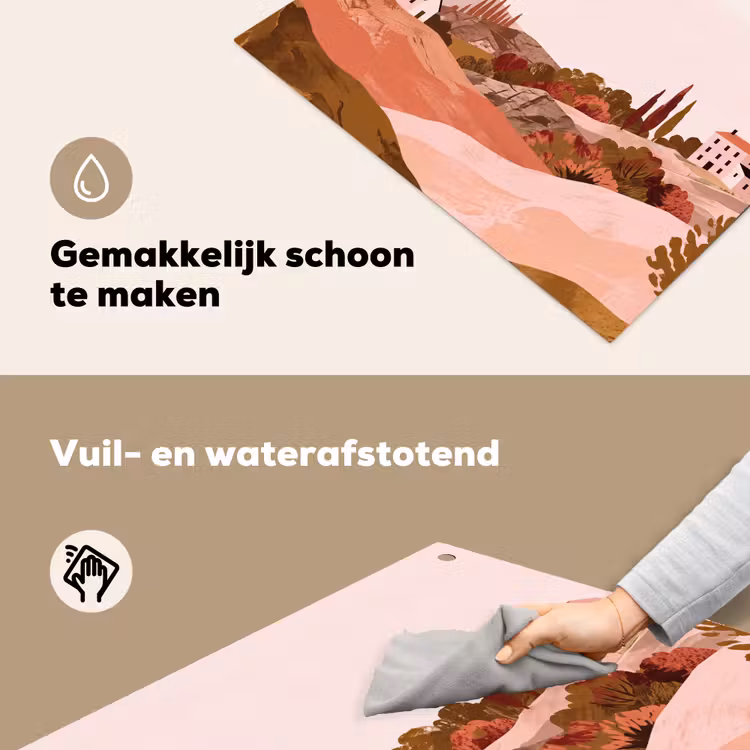 Heuvellandschap - Grafisch - Terracotta Inductie beschemer met haakjes klein -ky-schoon-nl