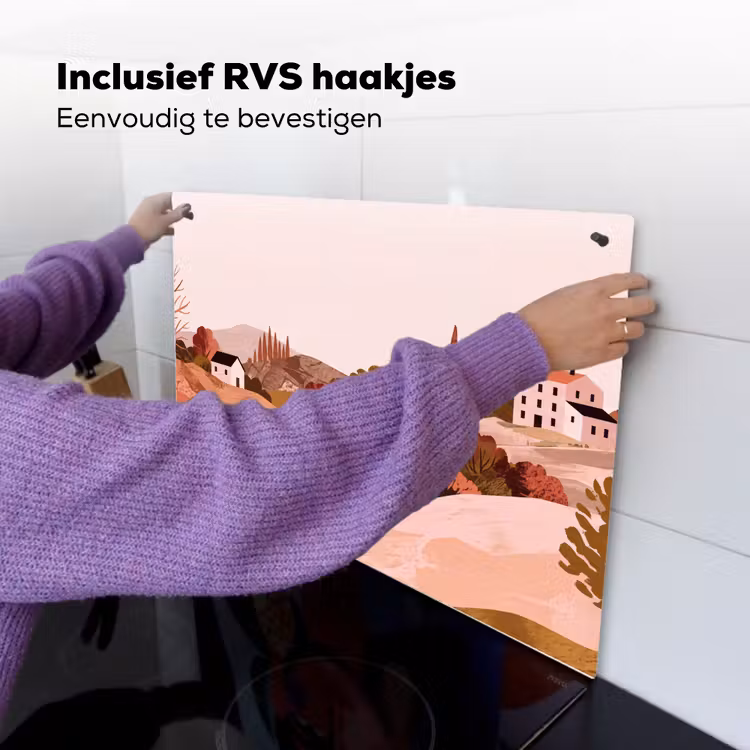 Heuvellandschap - Grafisch - Terracotta Inductie beschemer met haakjes klein -ky-ophangen-nl