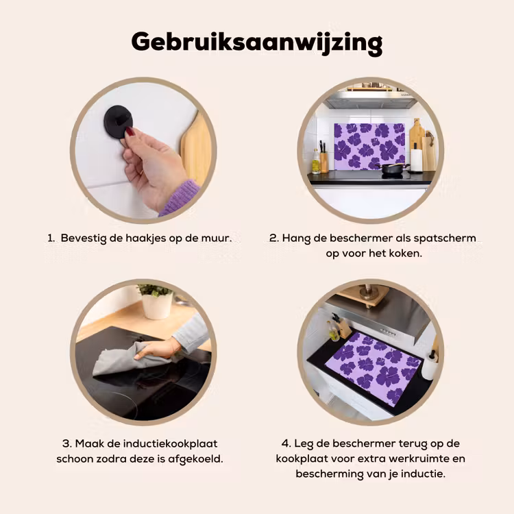 Hibiscus - Bloemen - Paars Inductie beschemer met haakjes klein 777 -ky-gebruik-nl