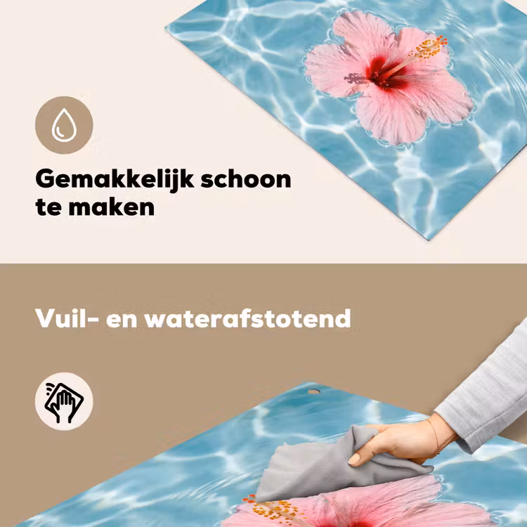 Hibiscus - Water - Roze Inductie beschemer met haakjes klein -ky-schoon-nl