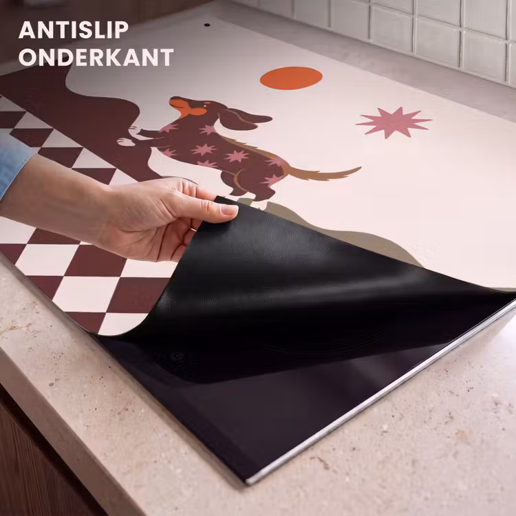 Hond - Abstract - Dieren - Modern - Bruin Inductie beschemer met haakjes klein -ky-onderkant-nl